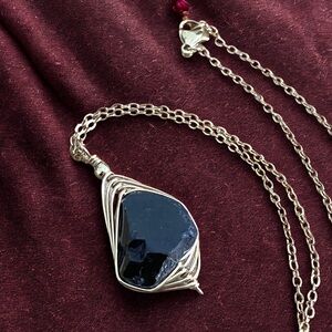 Raw Black Tourmaline Wire Wrapped Talisman / Amulet Necklace Handmade
